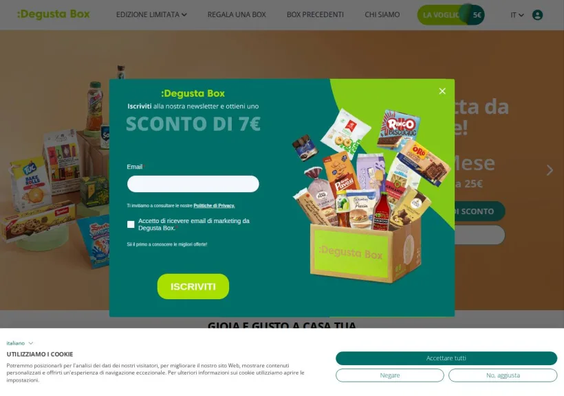 Schermata della pagina offerta di Degustabox