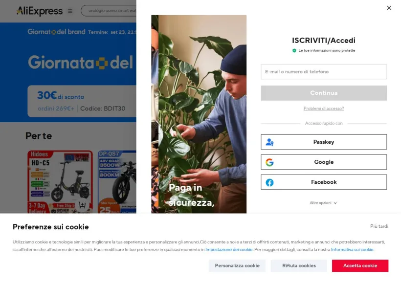 Schermata della pagina offerta di AliExpress