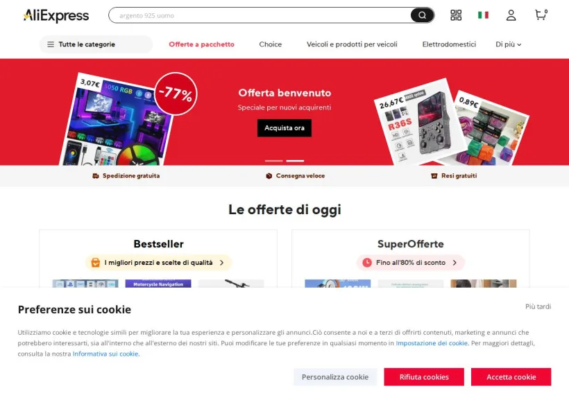 Schermata della pagina offerta di AliExpress