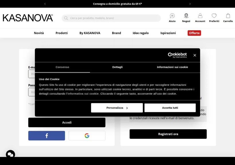 Schermata della pagina offerta di Kasanova