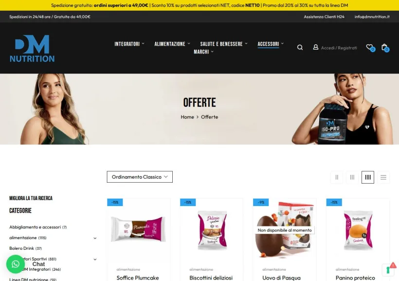 Schermata della pagina offerta di DM Nutrition