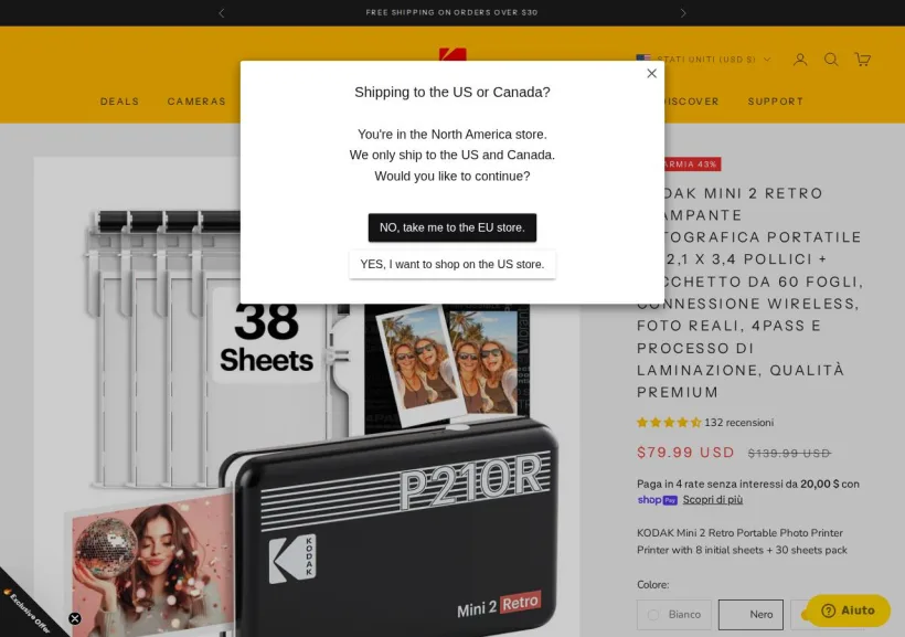 Schermata della pagina offerta di Kodak Photo Printer