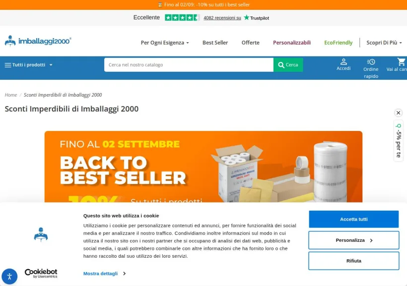 Schermata della pagina offerta di Imballaggi2000