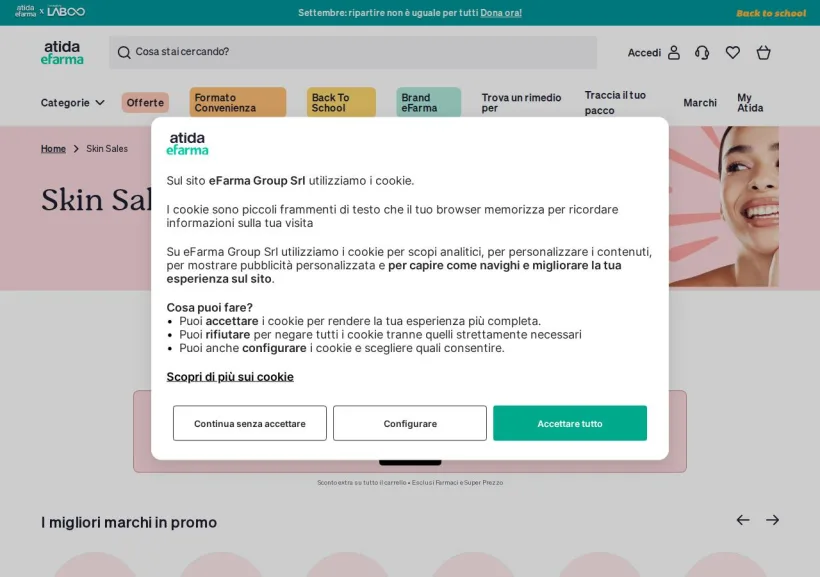 Schermata della pagina offerta di eFarma