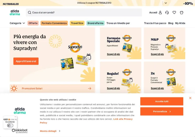 Schermata della pagina offerta di eFarma