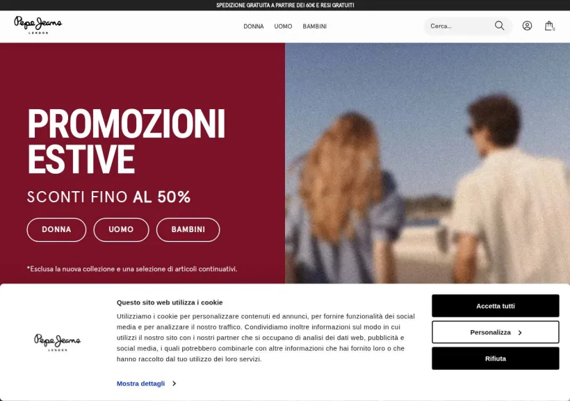 Schermata della pagina offerta di Pepe Jeans