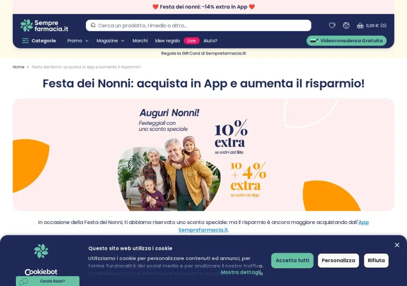 Schermata della pagina offerta di Semprefarmacia