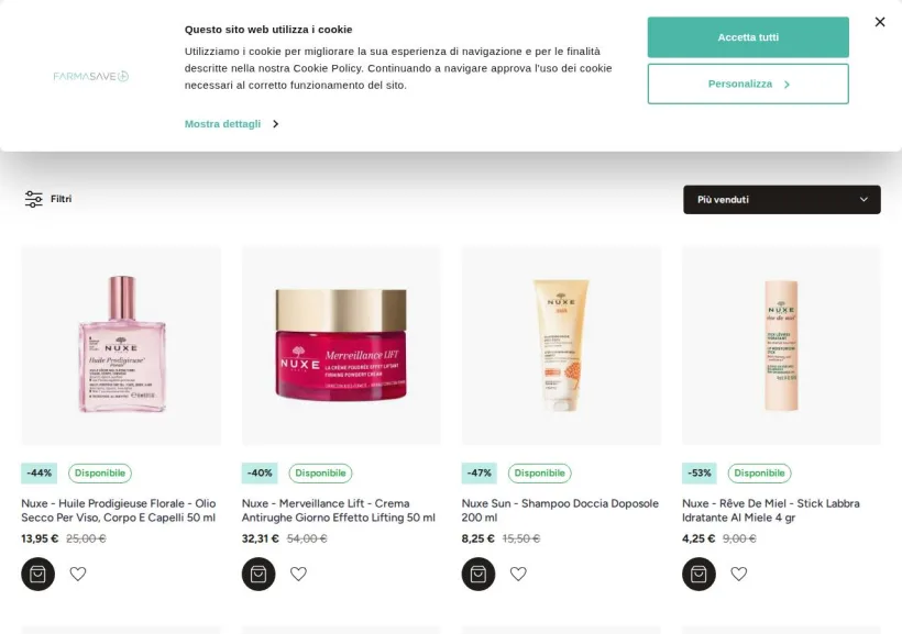 Schermata della pagina offerta di Farmasave