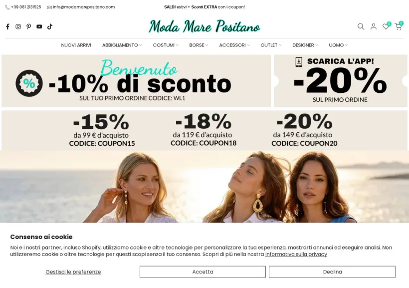 Schermata della pagina offerta di Moda Mare Positano