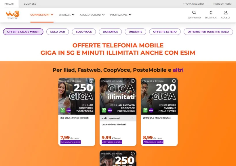 Schermata della pagina offerta di WIND Mobile
