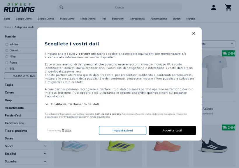 Schermata della pagina offerta di Direct-Running