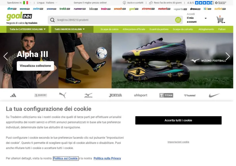 Schermata della pagina offerta di Goalinn