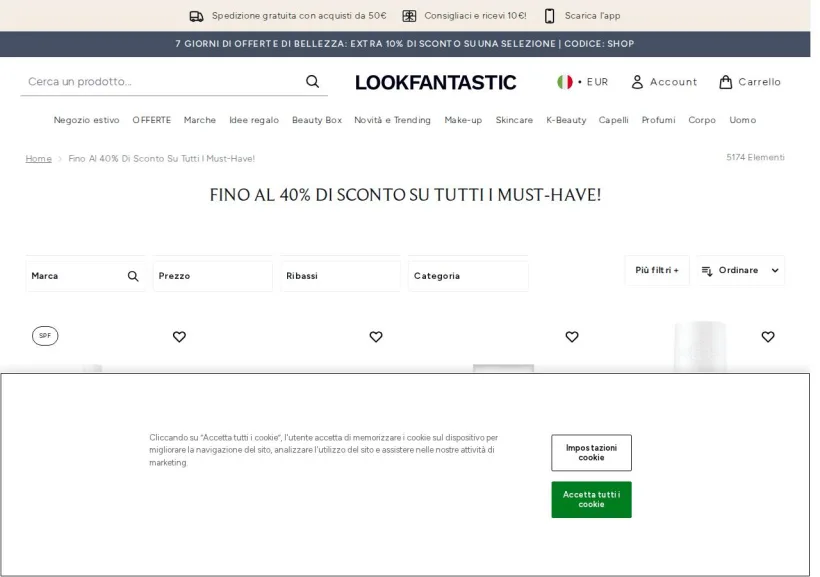 Schermata della pagina offerta di Look Fantastic
