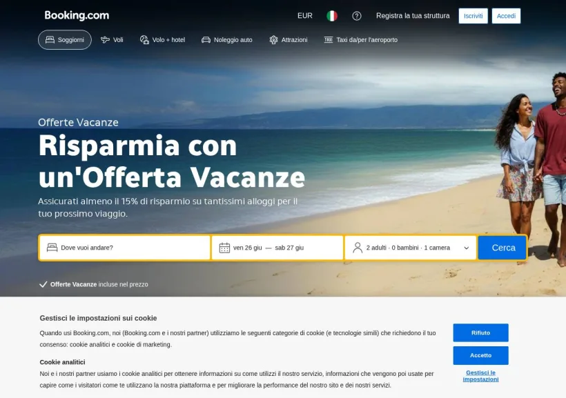 Schermata della pagina offerta di Booking