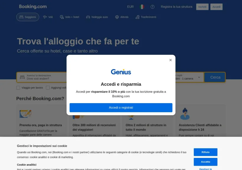 Schermata della pagina offerta di Booking