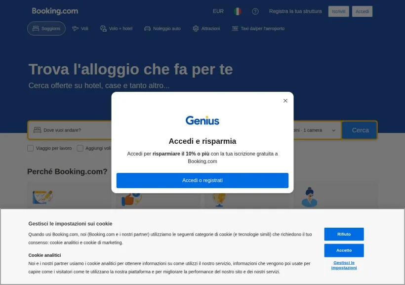 Schermata della pagina offerta di Booking
