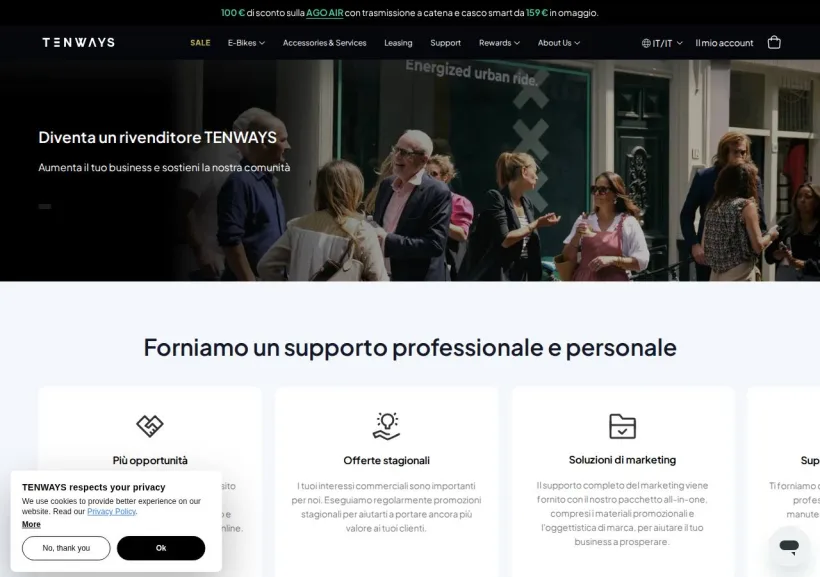 Schermata della pagina offerta di Tenways