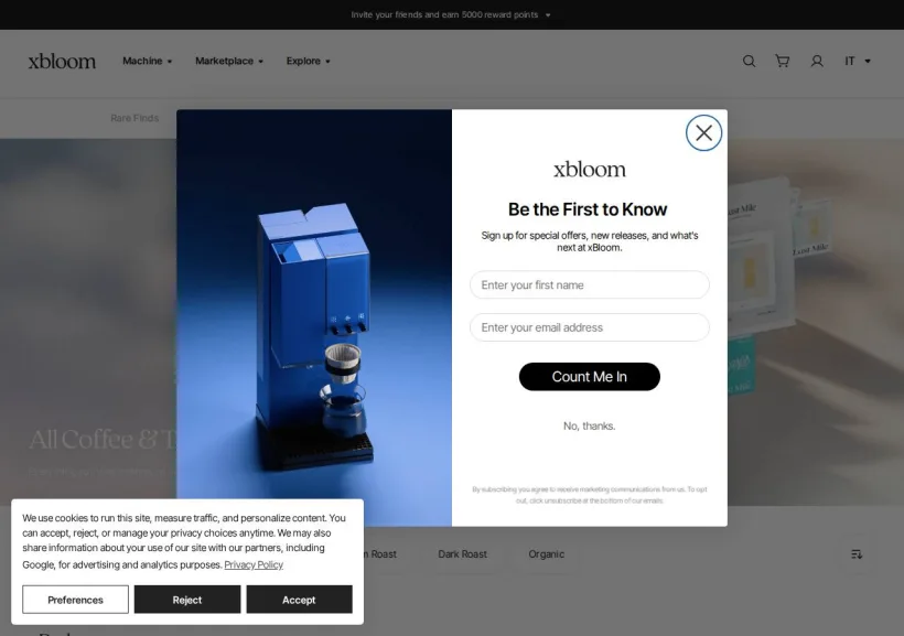 Schermata della pagina offerta di xbloom