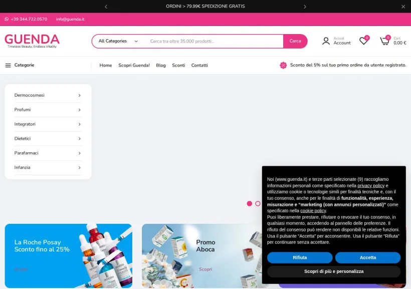 Schermata della pagina offerta di Guenda