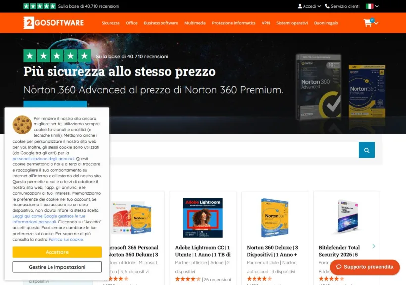 Schermata della pagina offerta di 2GO Software