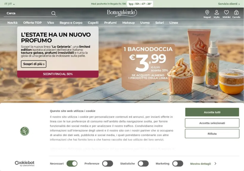 Schermata della pagina offerta di BottegaVerde