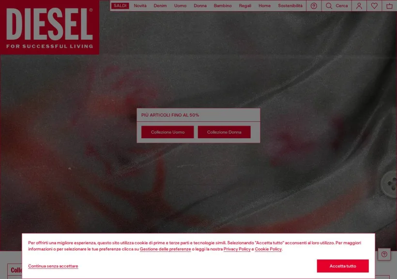 Schermata della pagina offerta di Diesel