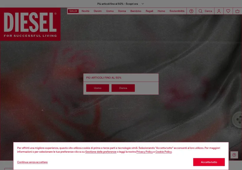 Schermata della pagina offerta di Diesel