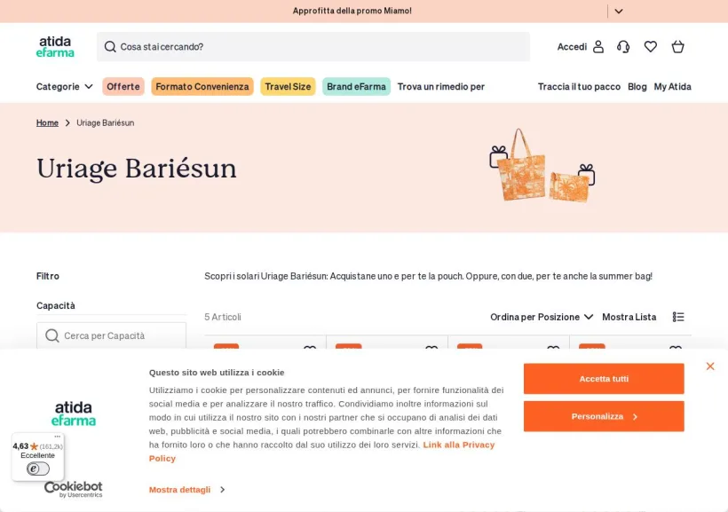 Schermata della pagina offerta di eFarma