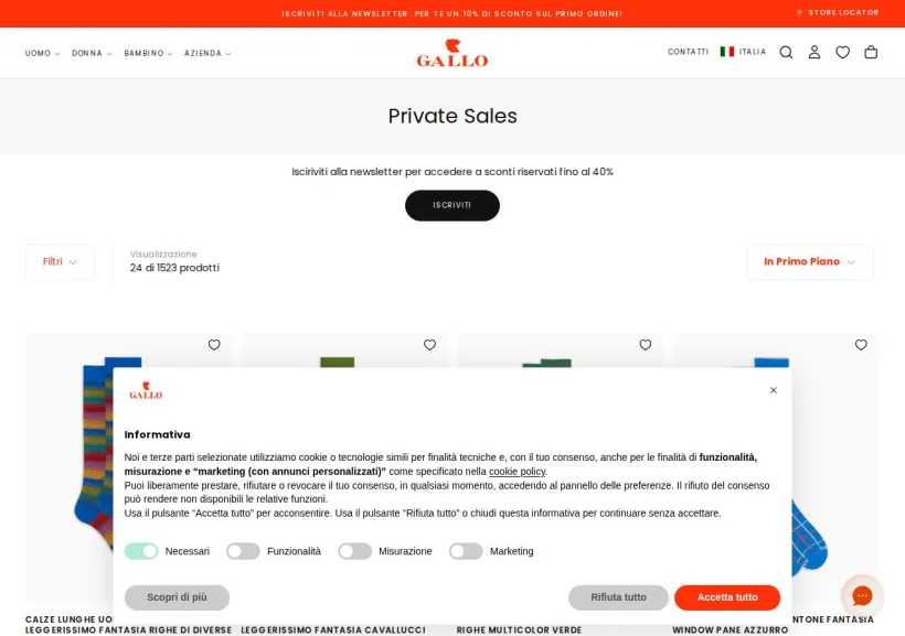 Schermata della pagina offerta di Gallo
