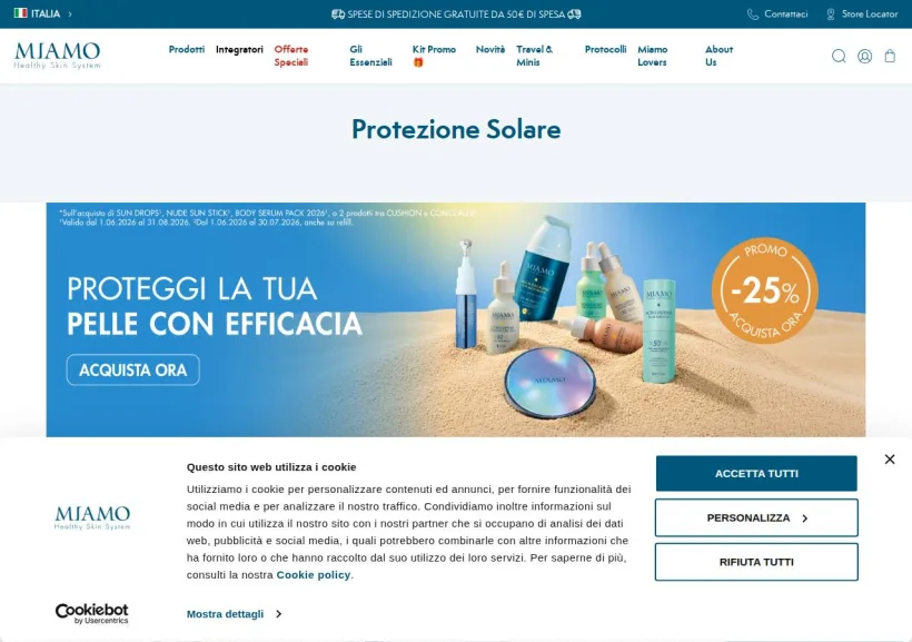 Schermata della pagina offerta di Miamo