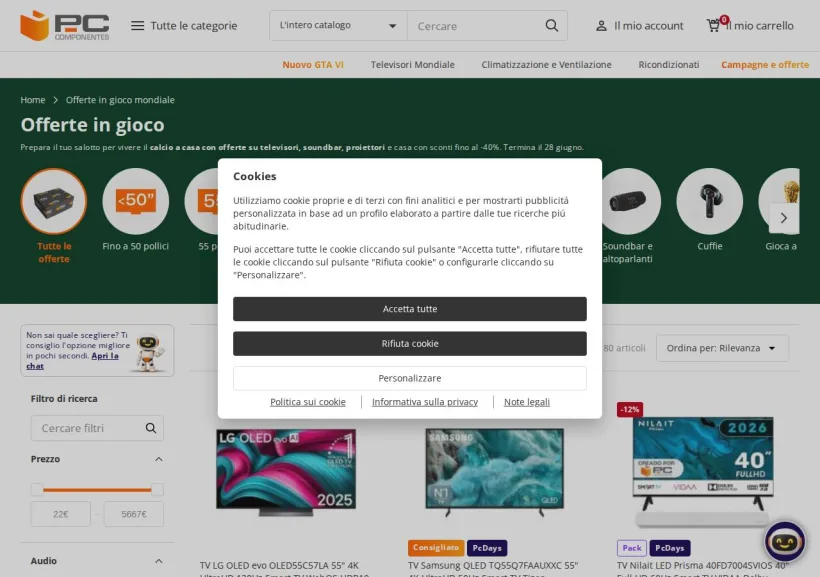 Schermata della pagina offerta di Pc Componentes