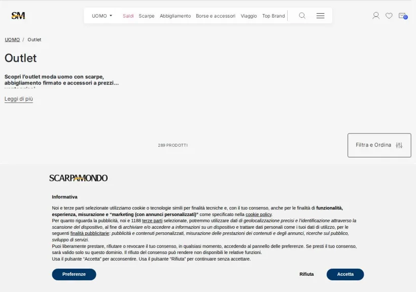 Schermata della pagina offerta di Scarpamondo