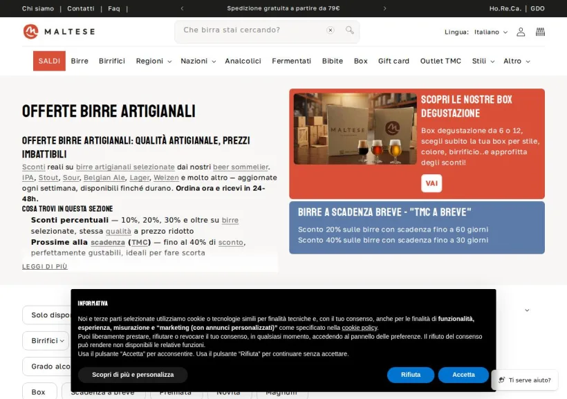 Schermata della pagina offerta di Maltese