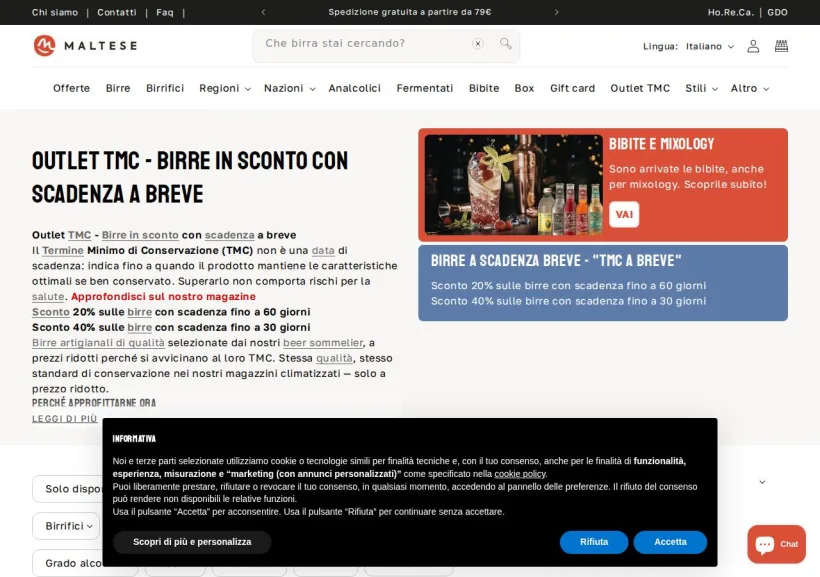 Schermata della pagina offerta di Maltese