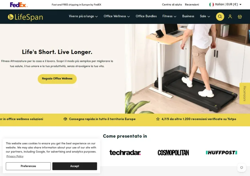 Schermata della pagina offerta di Lifespan Europe