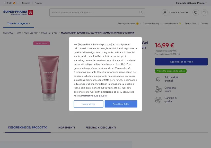 Schermata della pagina offerta di Super-Pharm