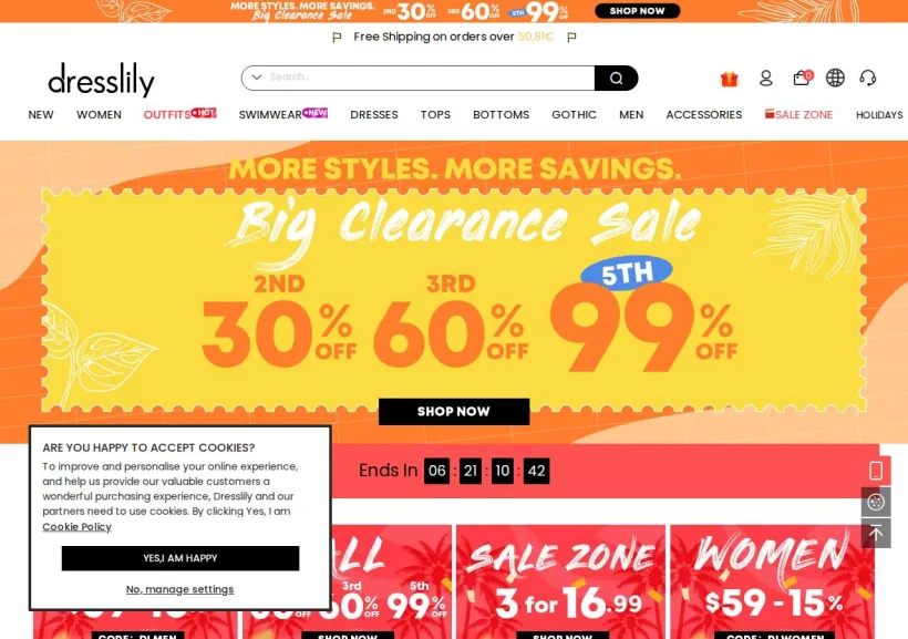 Schermata della pagina offerta di Dresslily