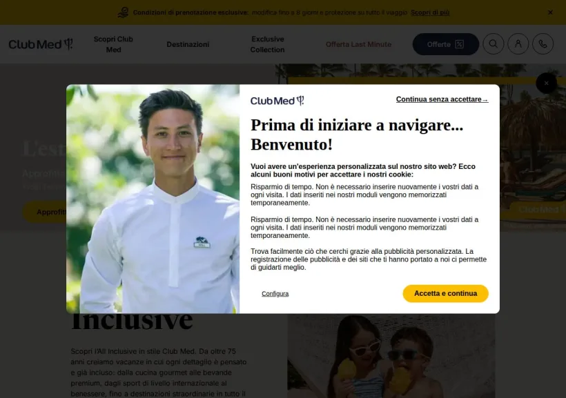 Schermata della pagina offerta di ClubMed