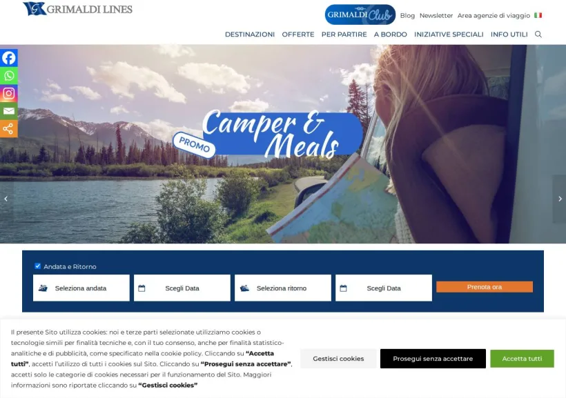 Schermata della pagina offerta di Grimaldi Lines