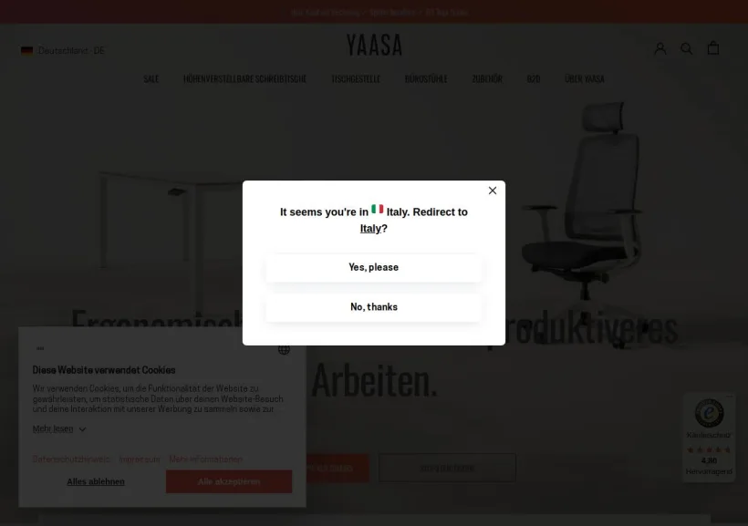 Schermata della pagina offerta di YAASA