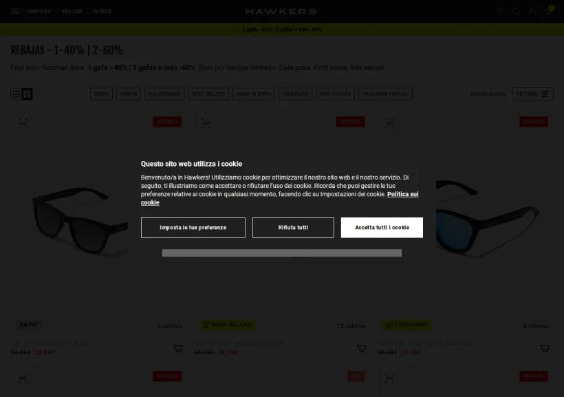 Schermata della pagina offerta di Hawkers