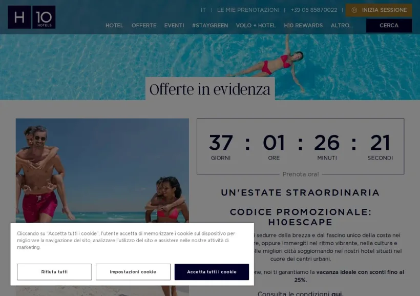 Schermata della pagina offerta di H10 Hotels