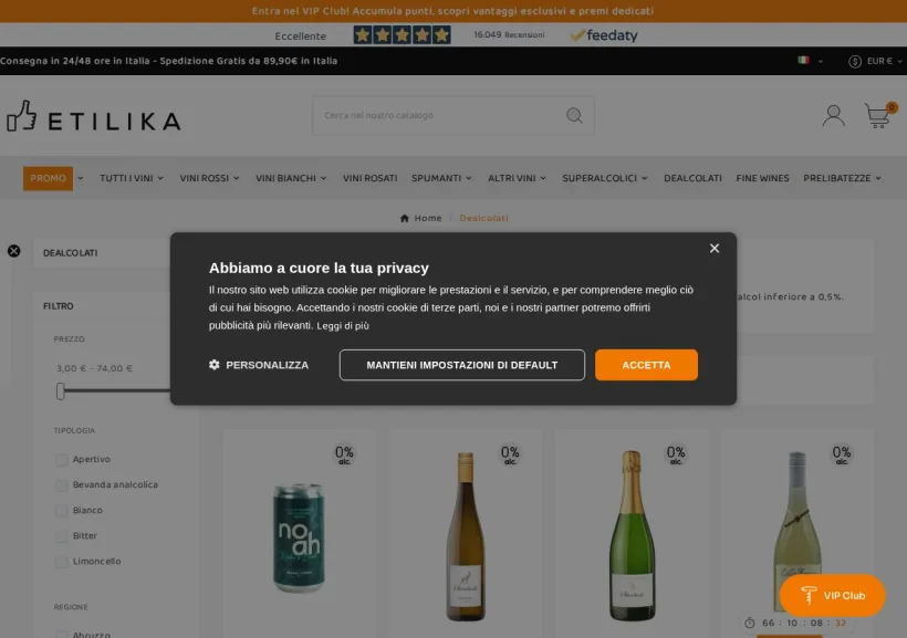 Schermata della pagina offerta di Etilika