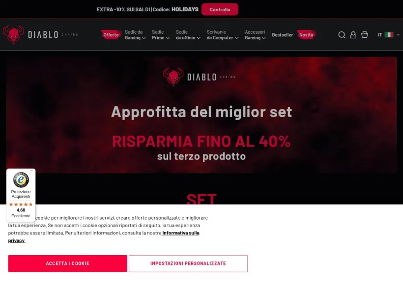 Schermata della pagina offerta di Diablo Chairs