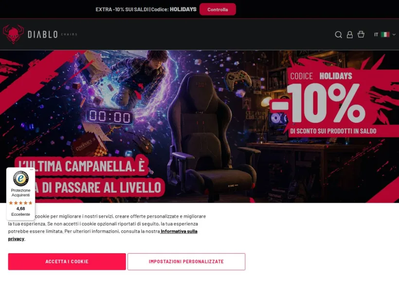 Schermata della pagina offerta di Diablo Chairs