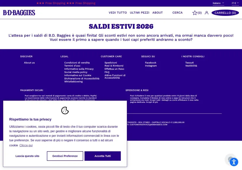 Schermata della pagina offerta di BD baggies
