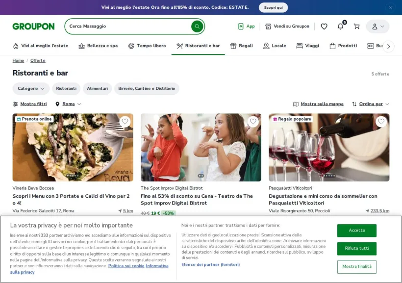 Schermata della pagina offerta di Groupon