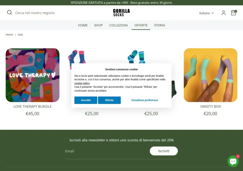 Schermata della pagina offerta di Gorilla Socks