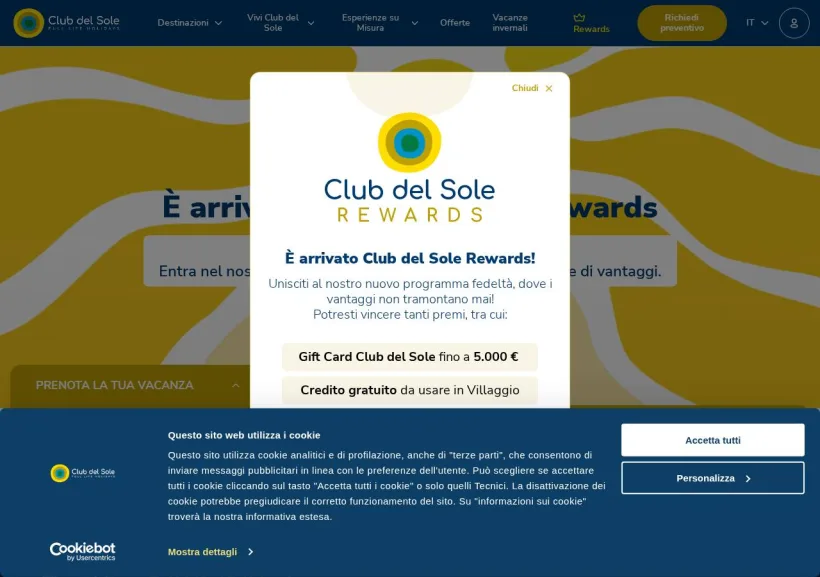 Schermata della pagina offerta di Club del Sole