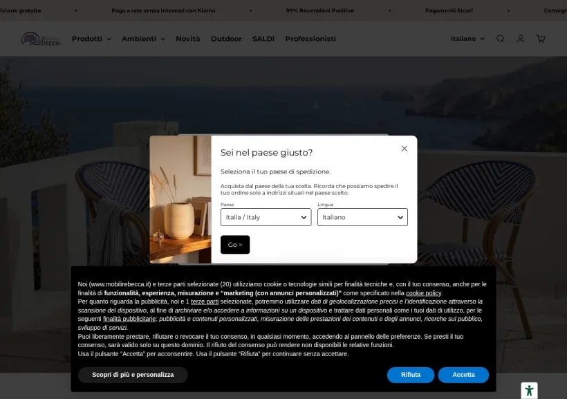 Schermata della pagina offerta di Mobili Rebecca